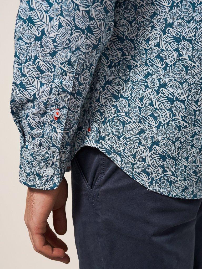 Chorley Leaf Printed Shirt in DEEP BLUE - MODEL DETAIL