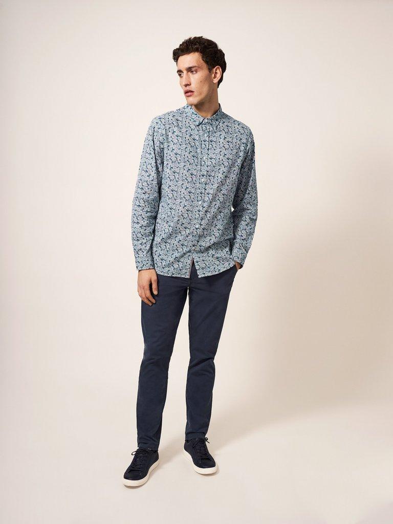 Chorley Leaf Printed Shirt in DEEP BLUE - MODEL FRONT