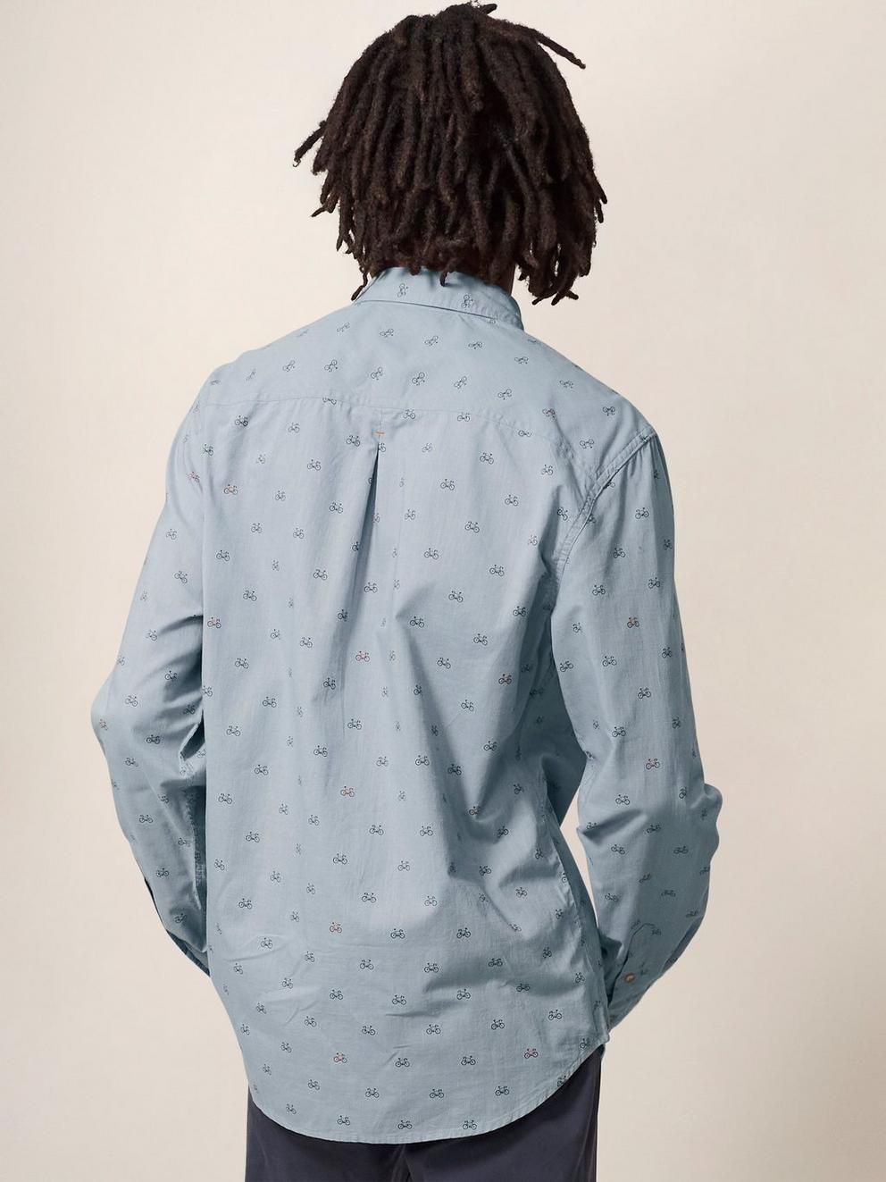 Newton Bike Printed Shirt in LGT BLUE - MODEL BACK