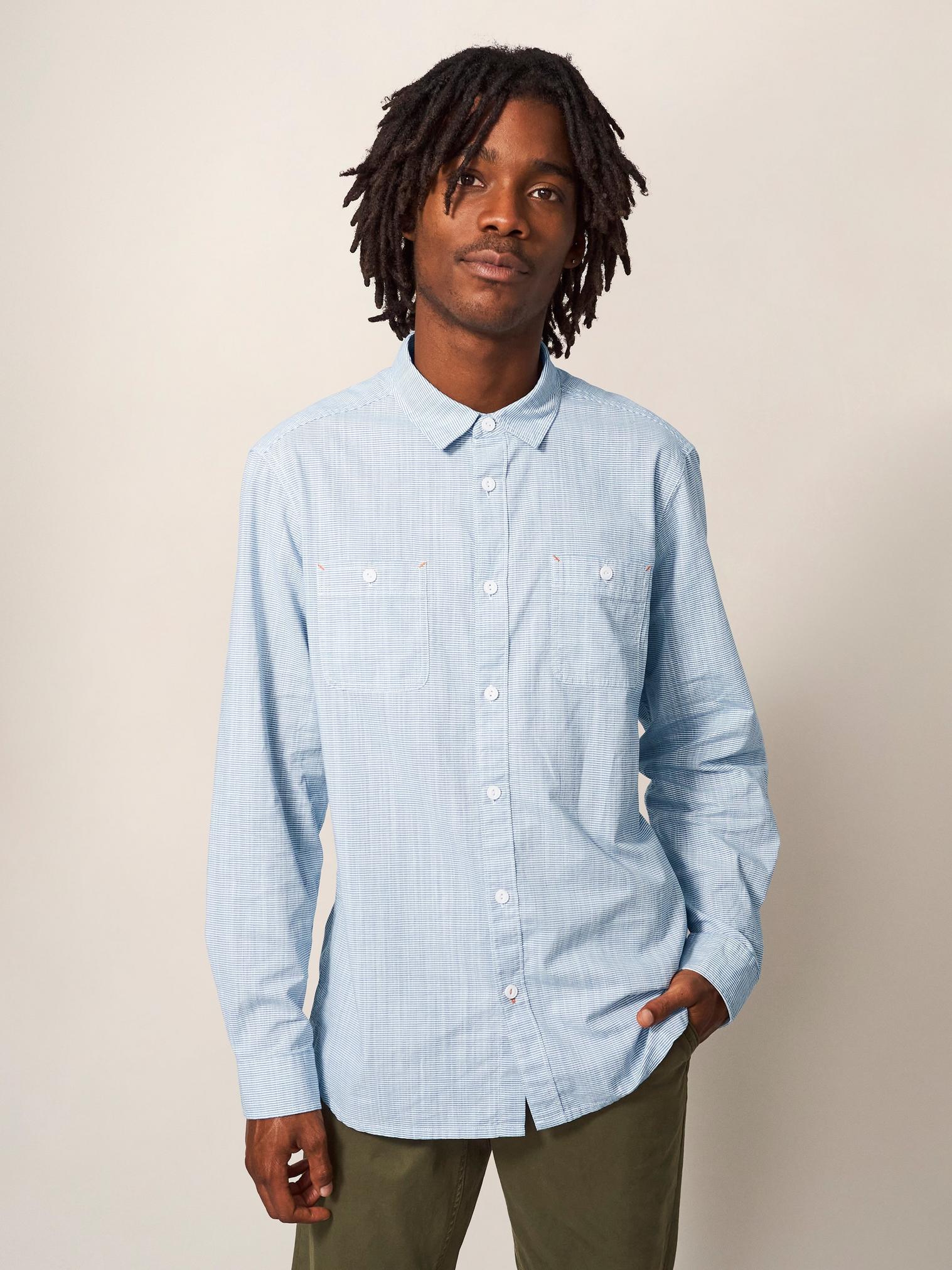 Topping Stripe Shirt in LGT BLUE - LIFESTYLE