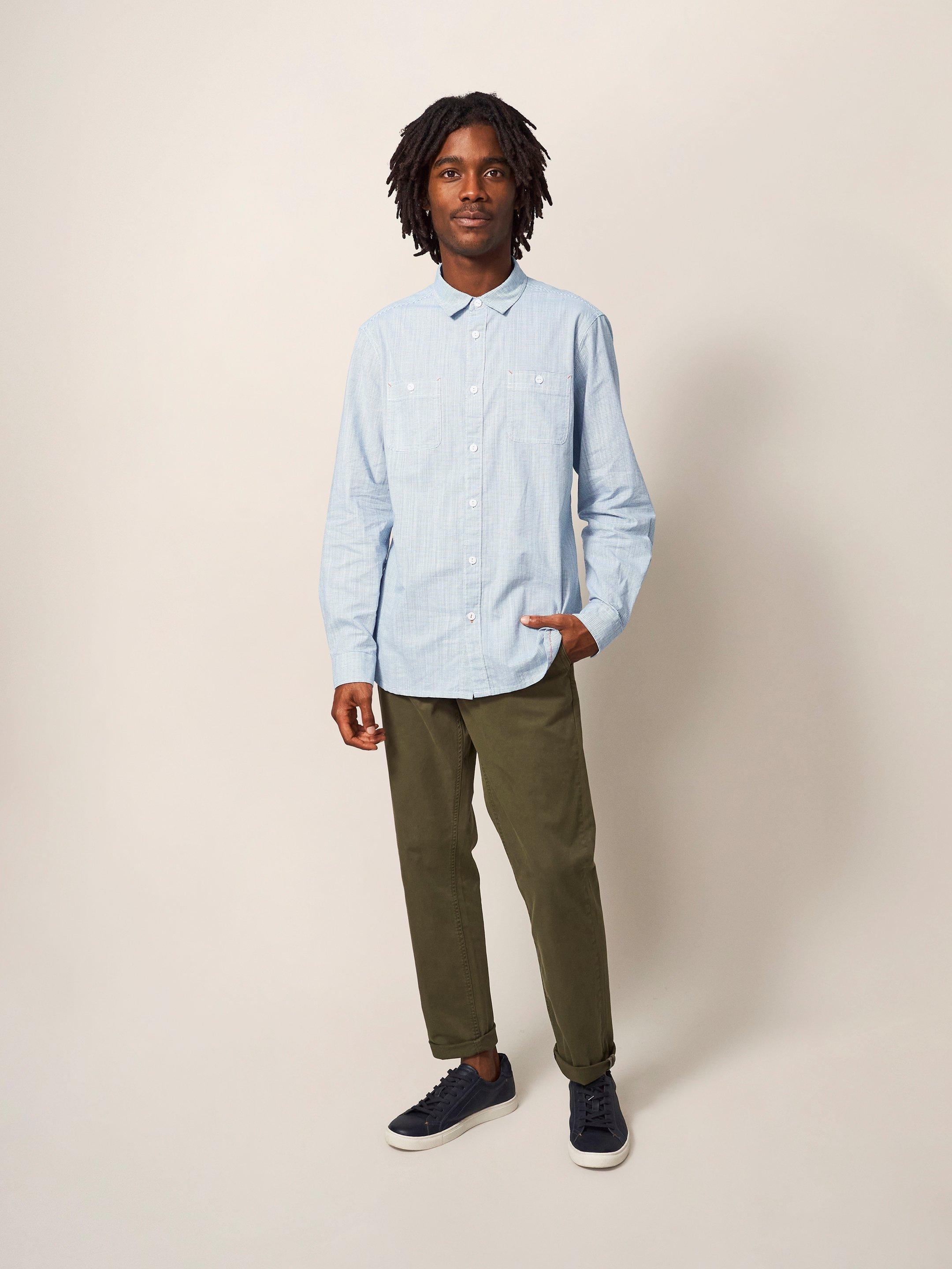 Topping Stripe Shirt in LGT BLUE - MODEL FRONT