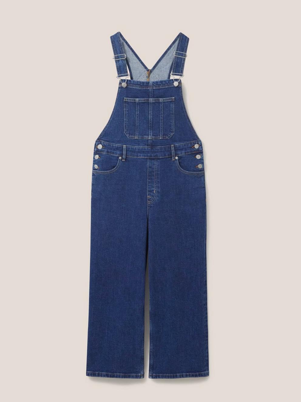 Kelly Wide Leg Dungarees in MID DENIM - FLAT FRONT