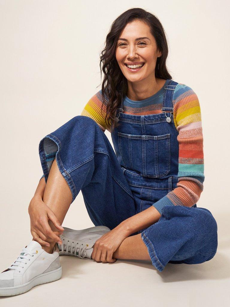 Kelly Wide Leg Dungarees in MID DENIM