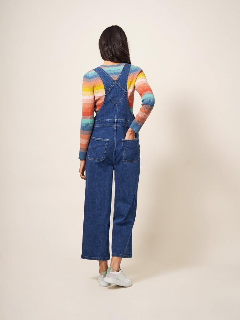 Kelly Wide Leg Dungarees in MID DENIM - MODEL BACK