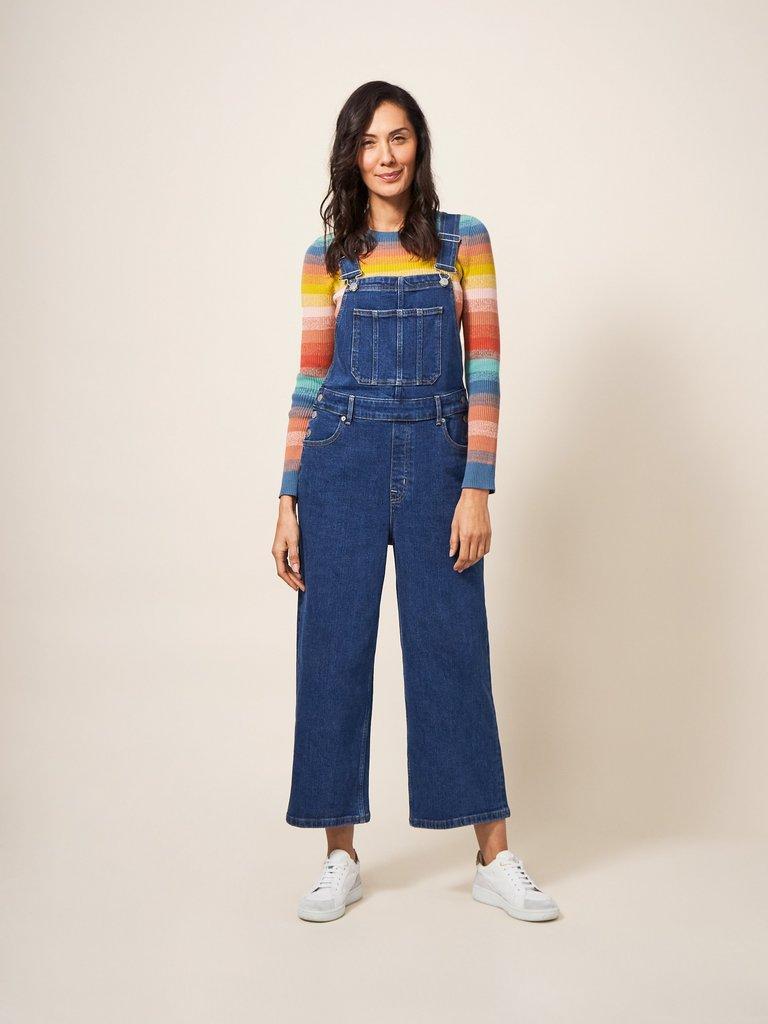 Kelly Wide Leg Dungarees in MID DENIM - MODEL FRONT