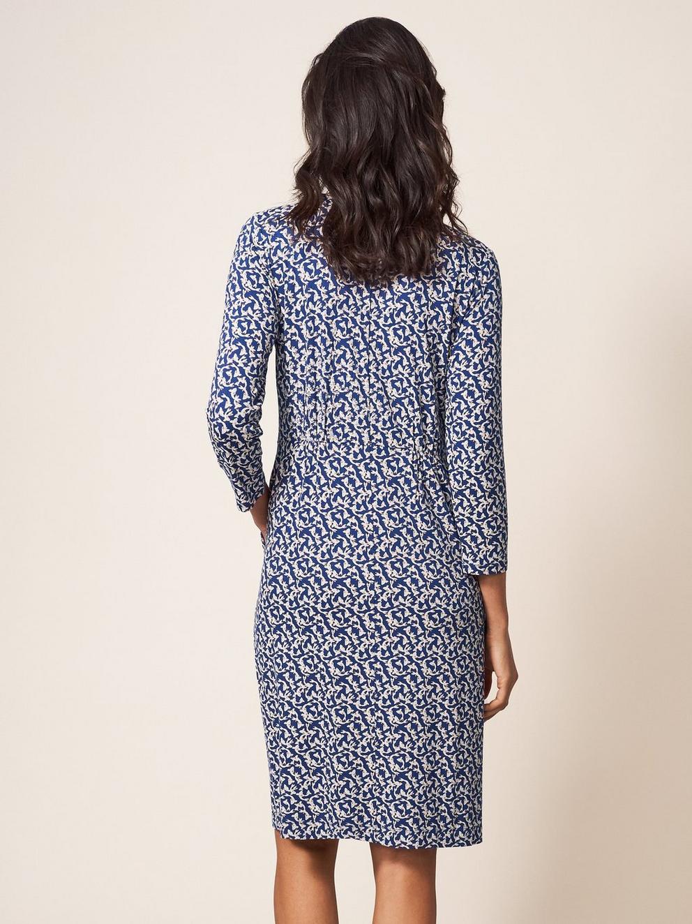 Tallie Jersey Dress Eco Vero in NAVY MULTI - MODEL BACK