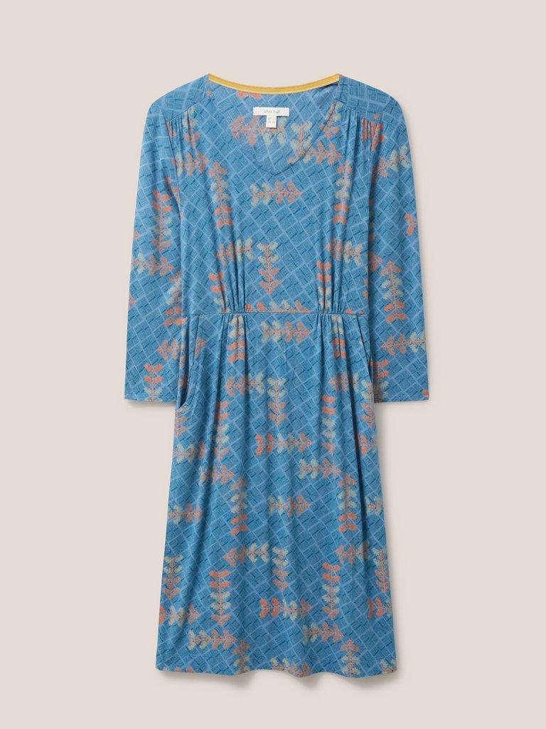 Tallie Jersey Dress Eco Vero in TEAL MLT - FLAT FRONT