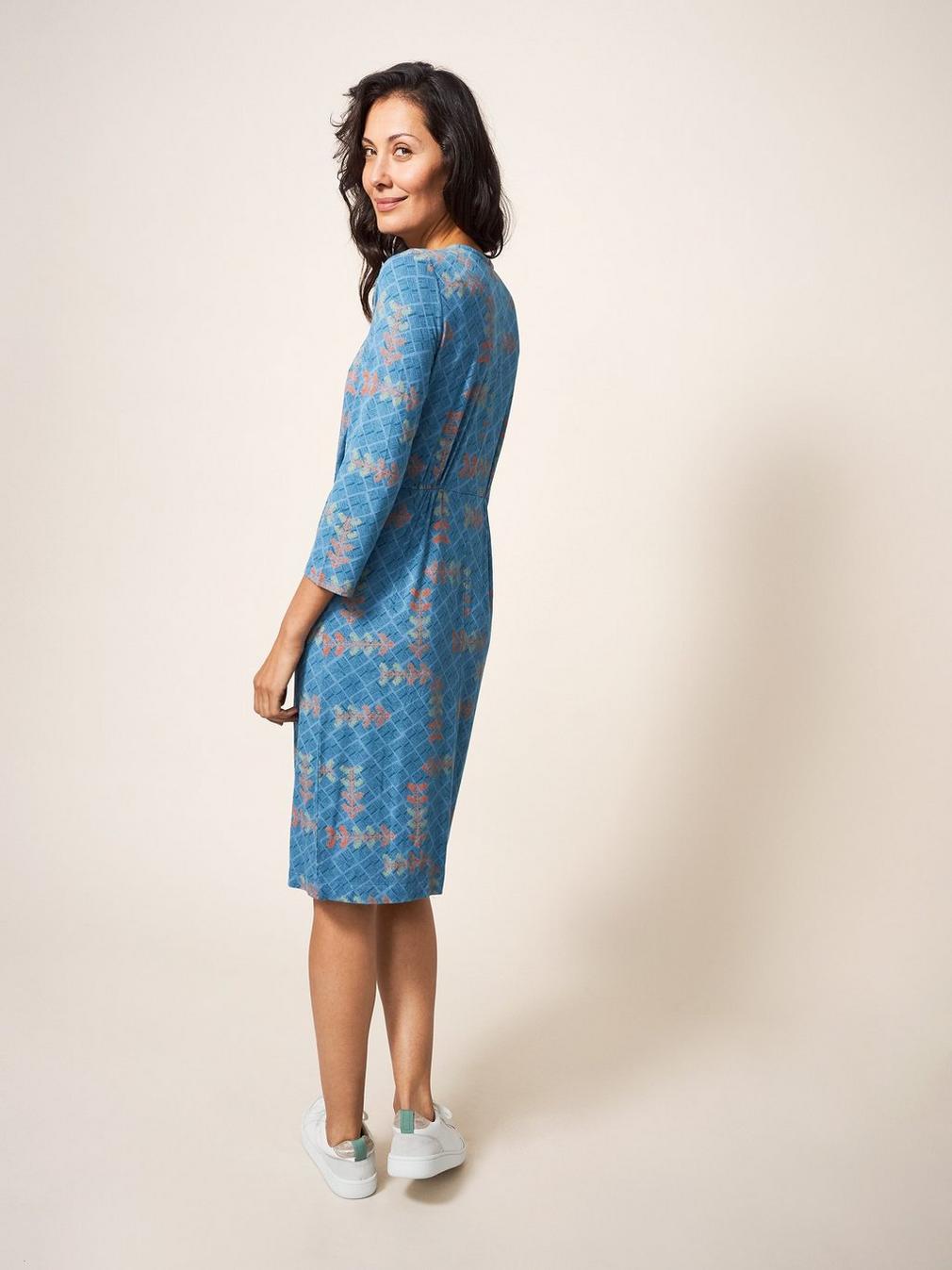 Tallie Jersey Dress Eco Vero in TEAL MLT - MODEL BACK