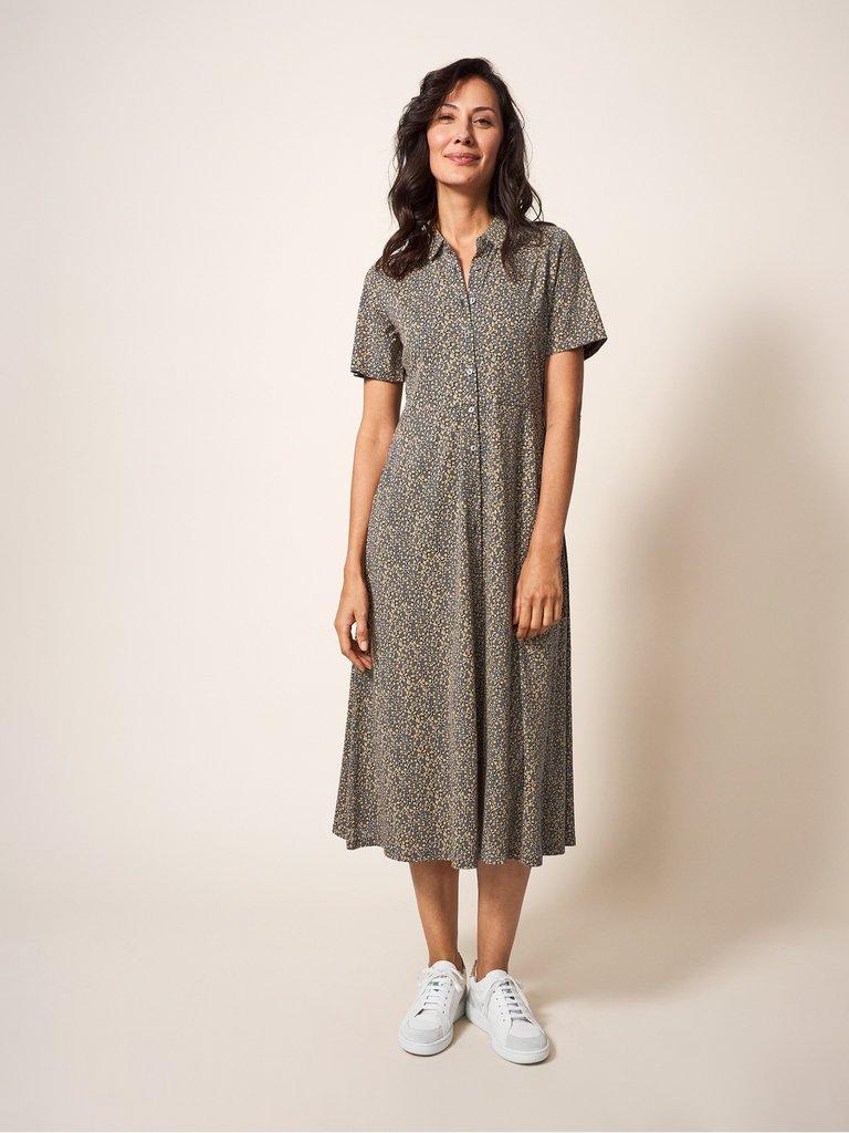 Rua Jersey Shirt Midi Dress in GREY MULTI White Stuff