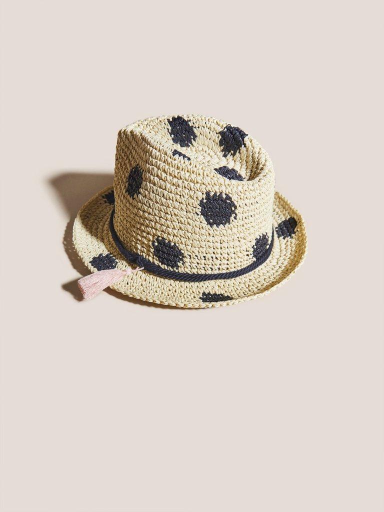 Spot Trilby Hat in NAT MLT - FLAT FRONT