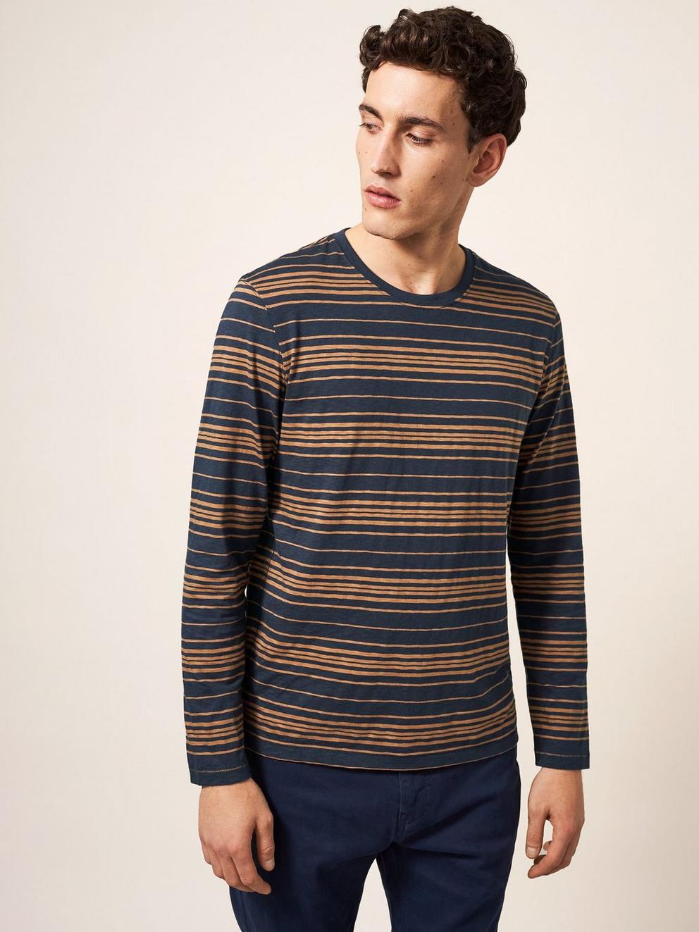 Abersoch Stripe LS Tee in DARK NAVY - LIFESTYLE