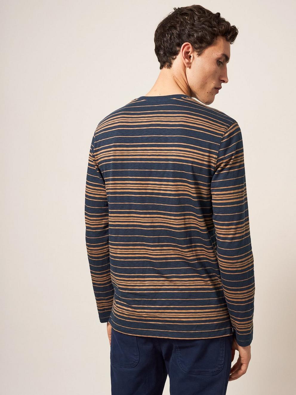 Abersoch Stripe LS Tee in DARK NAVY - MODEL BACK