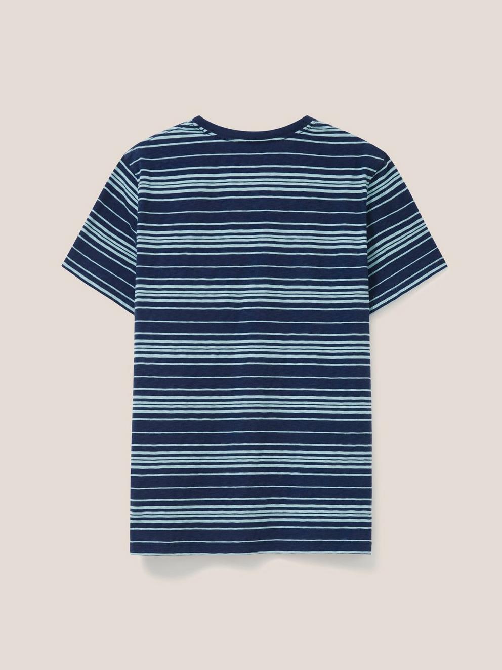 Abersoch Stripe SS Tee in DARK NAVY - FLAT BACK