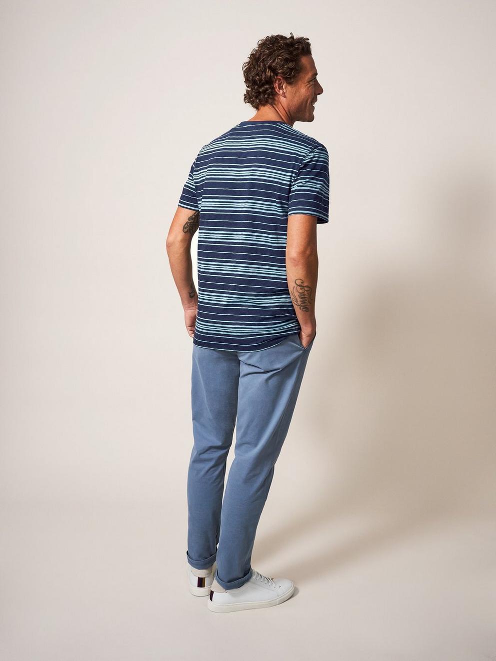 Abersoch Stripe SS Tee in DARK NAVY - MODEL BACK