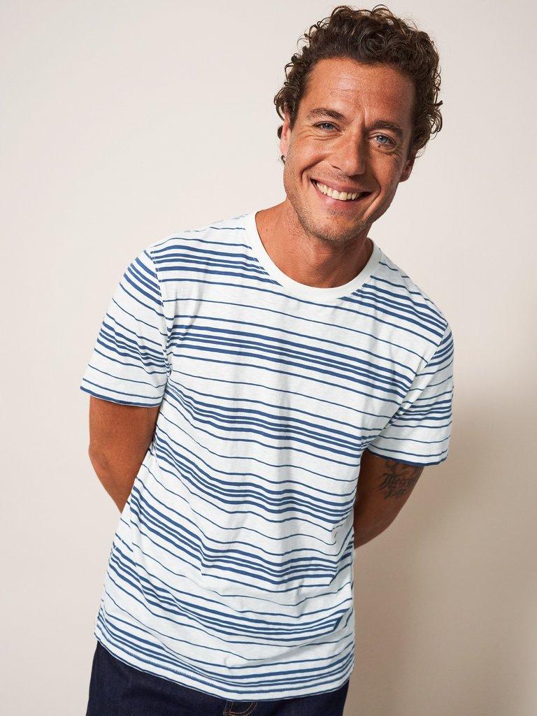 Abersoch Stripe SS Tee in NAT WHITE - LIFESTYLE