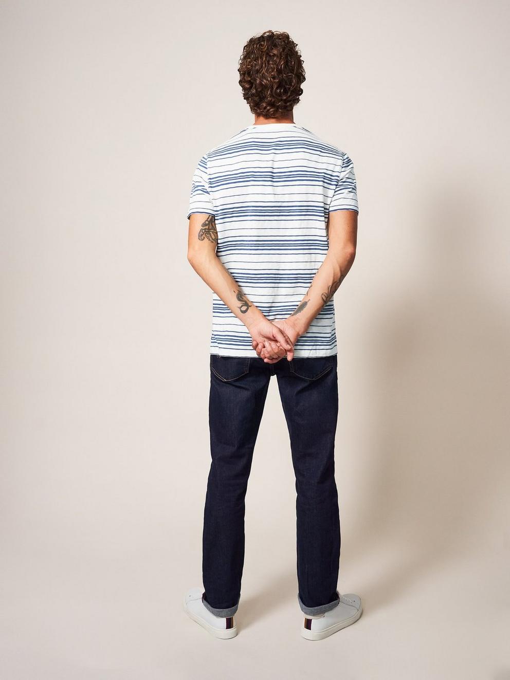 Abersoch Stripe SS Tee in NAT WHITE - MODEL BACK