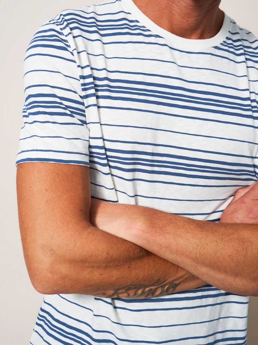 Abersoch Stripe SS Tee in NAT WHITE - MODEL FRONT