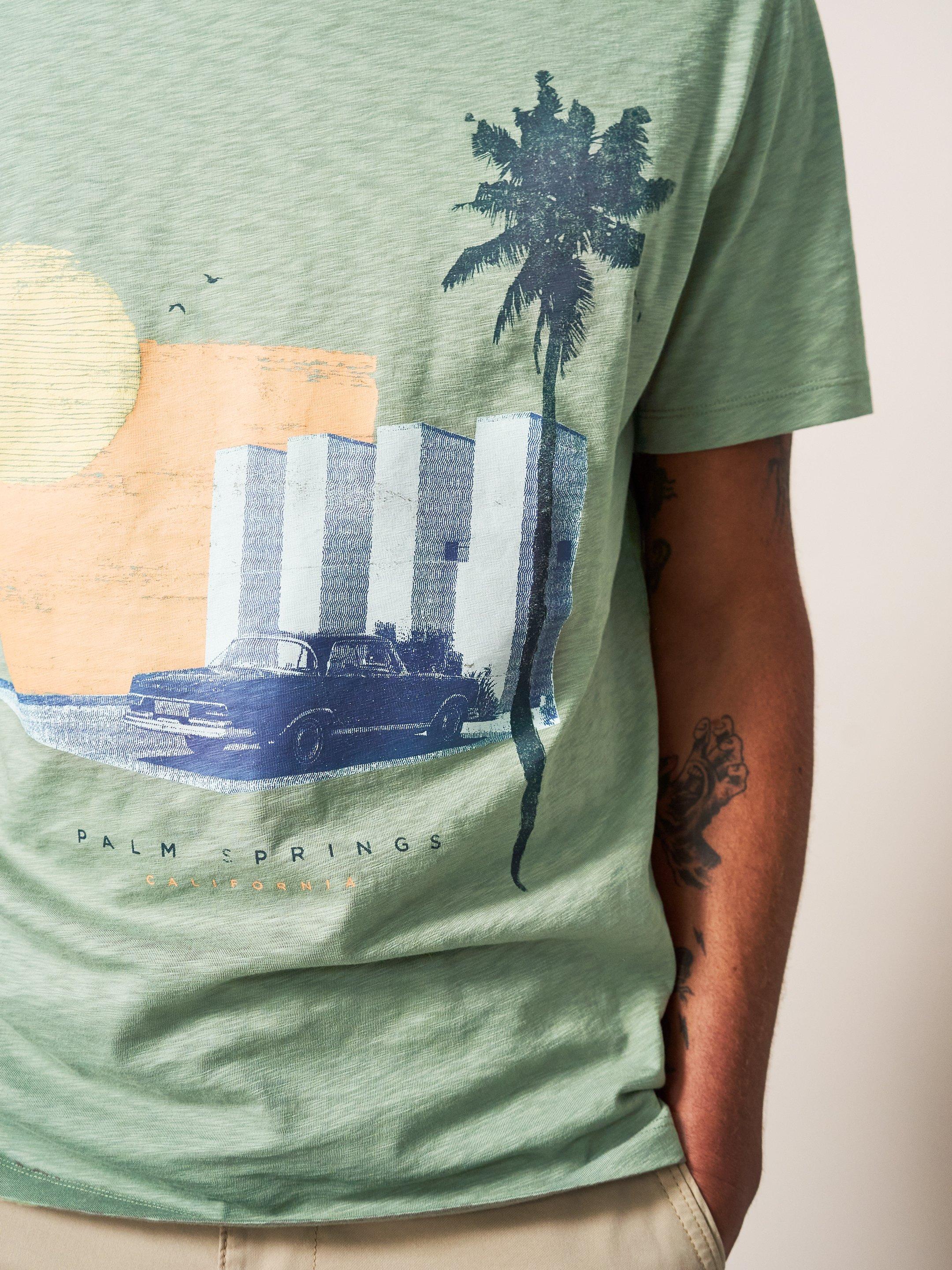 Palm Springs Graphic Tee in DUS GREEN - MODEL DETAIL
