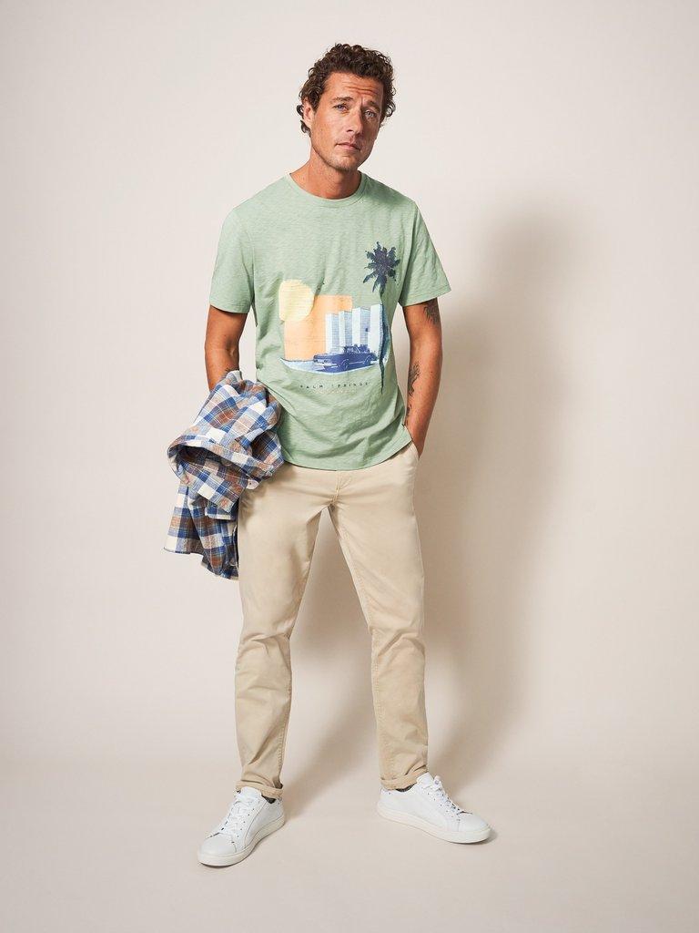 Palm Springs Graphic Tee in DUS GREEN - MODEL FRONT