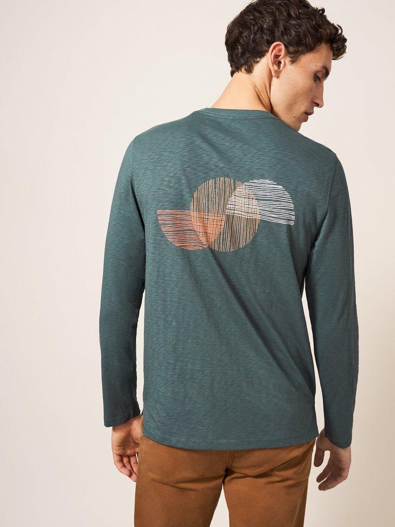 Abstract Art LS Graphic Tee in DARK TEAL - MODEL BACK