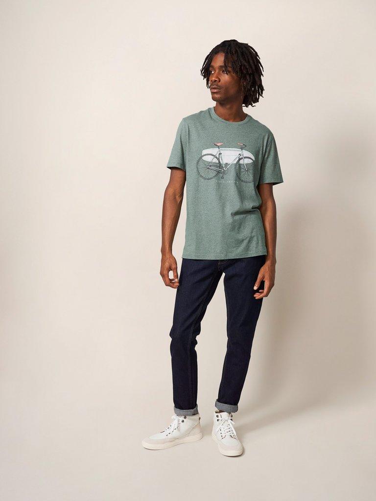 Beach Crusier Graphic Tee in DUS GREEN - MODEL FRONT