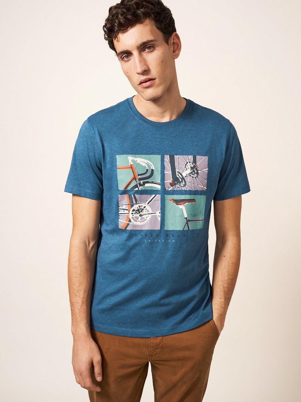 Fixed Gear Graphic Tee in MID BLUE - MODEL DETAIL