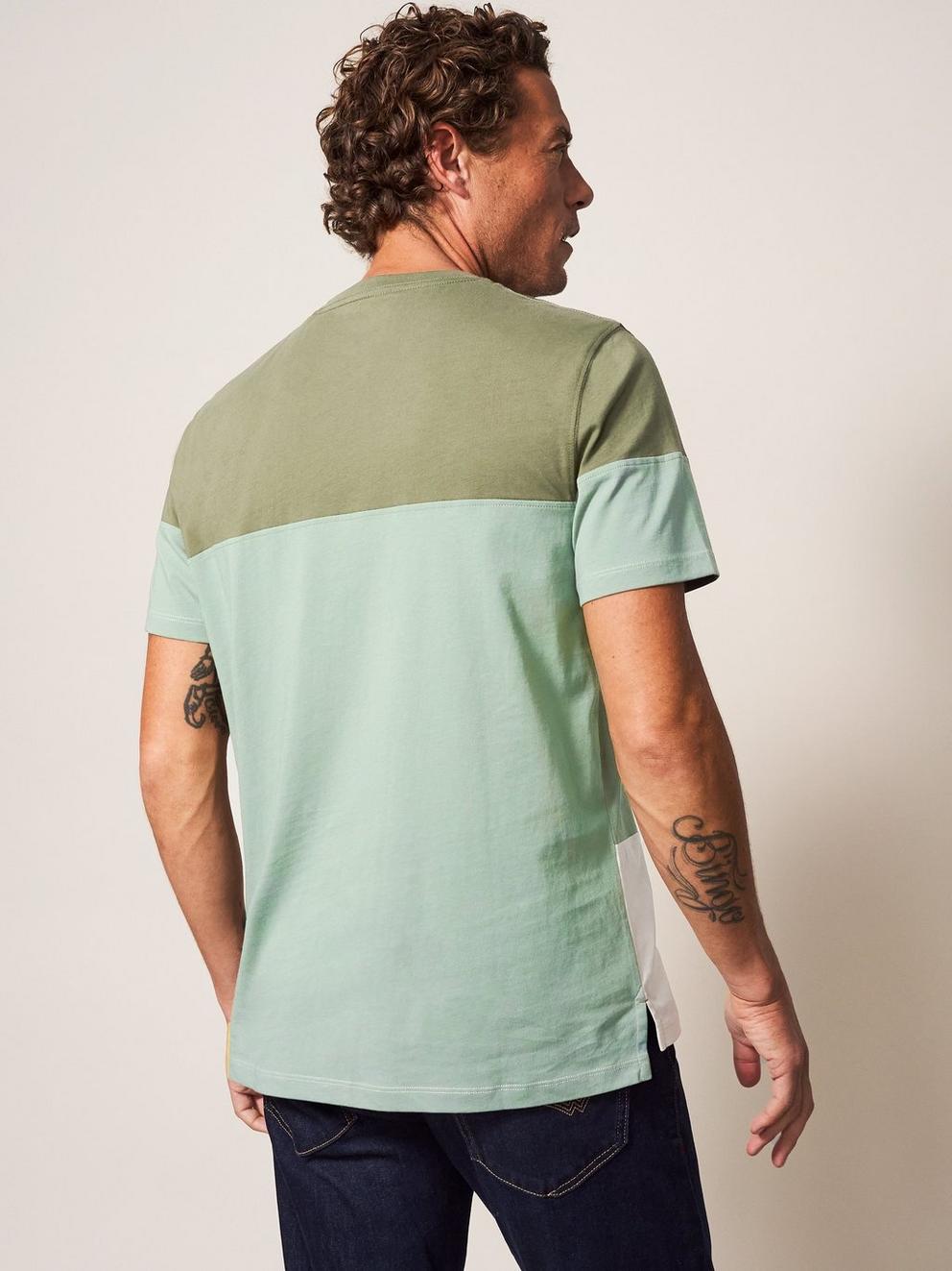 Linwood Colourblock SS Tee in DUS GREEN - MODEL BACK