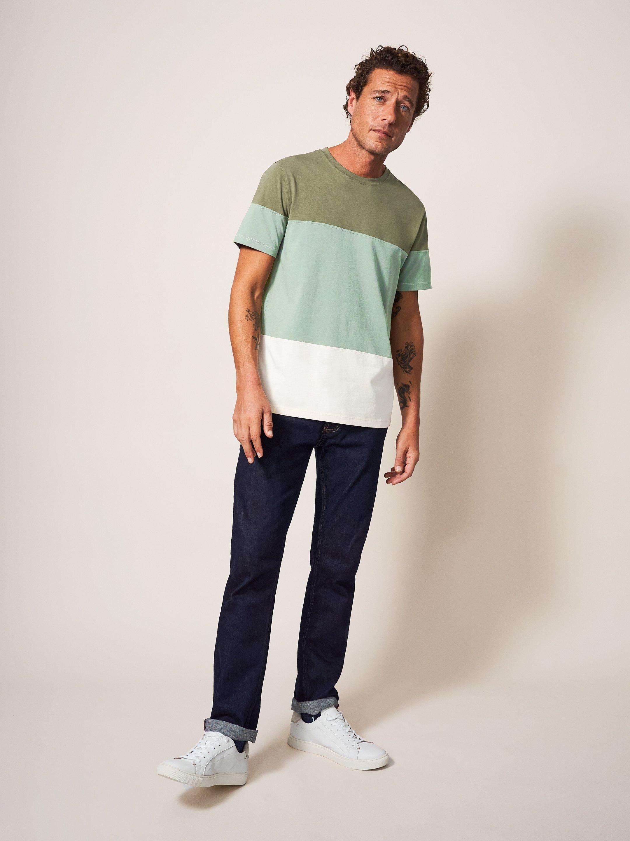 Linwood Colourblock SS Tee in DUS GREEN - MODEL FRONT