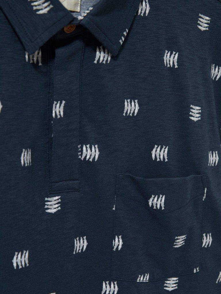 Sardine Printed SS Polo in NAVY - FLAT DETAIL