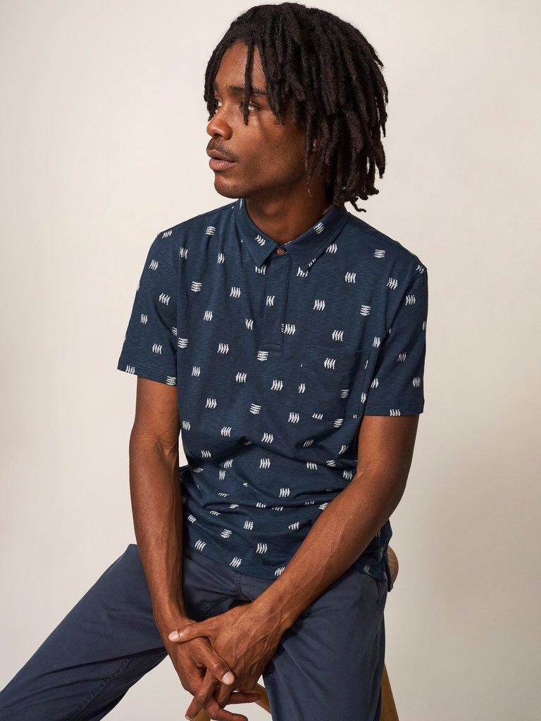 Sardine Printed SS Polo in NAVY | White Stuff