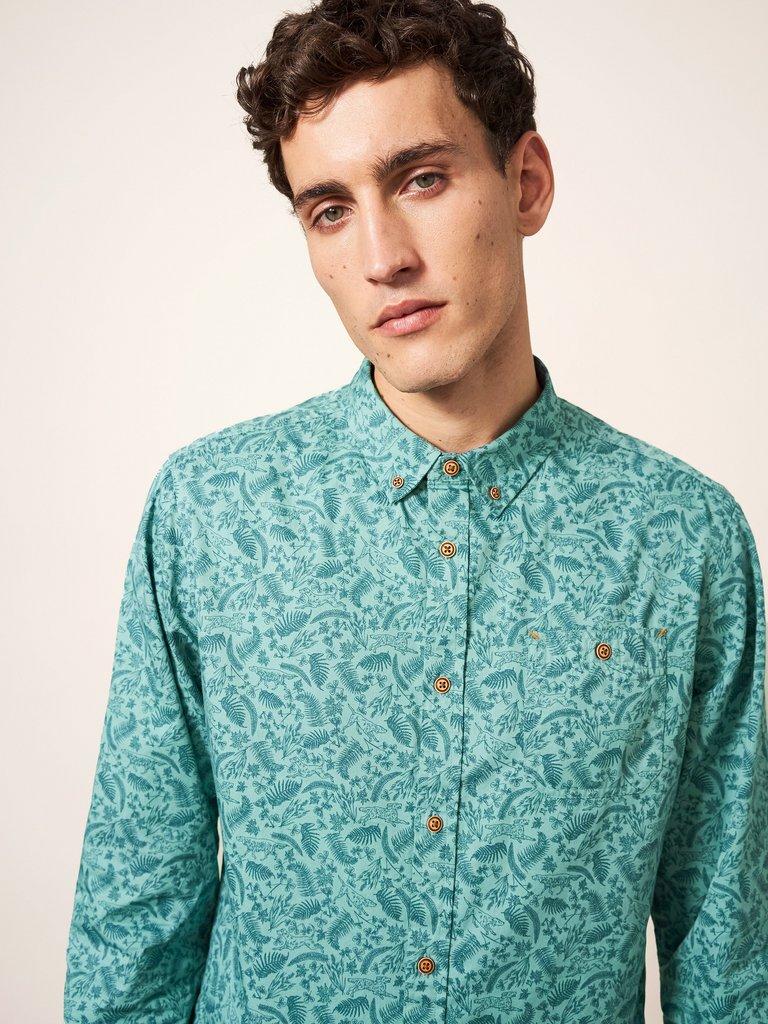 Bailey Dog Printed Shirt in MINT GREEN - MODEL DETAIL