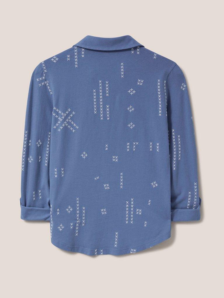 ANNIE EMBROIDERED JERSEY SHIRT in BLUE MLT - FLAT BACK
