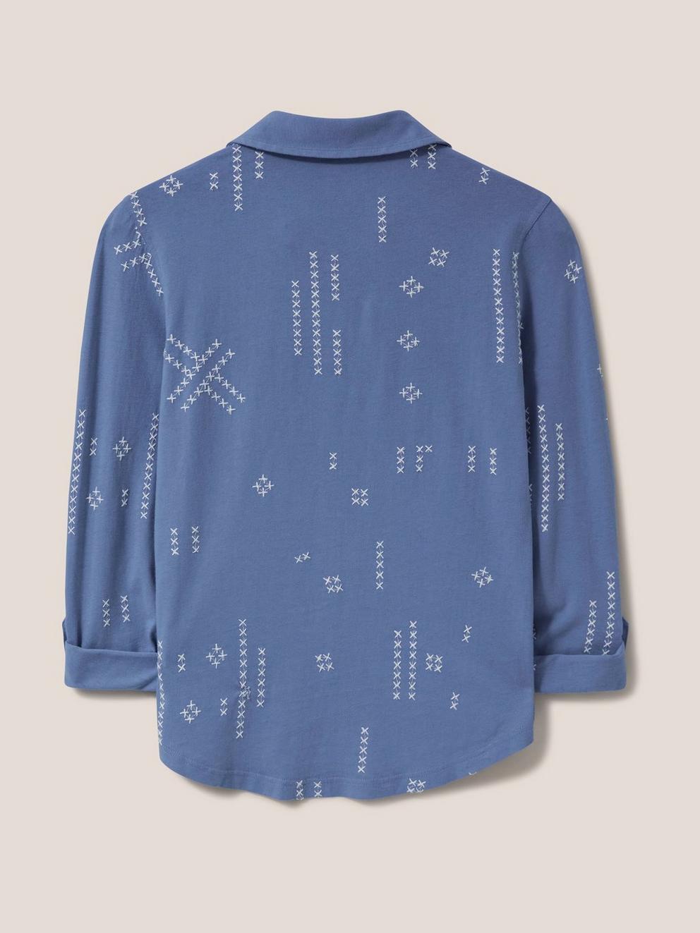 ANNIE EMBROIDERED JERSEY SHIRT in BLUE MLT - FLAT BACK