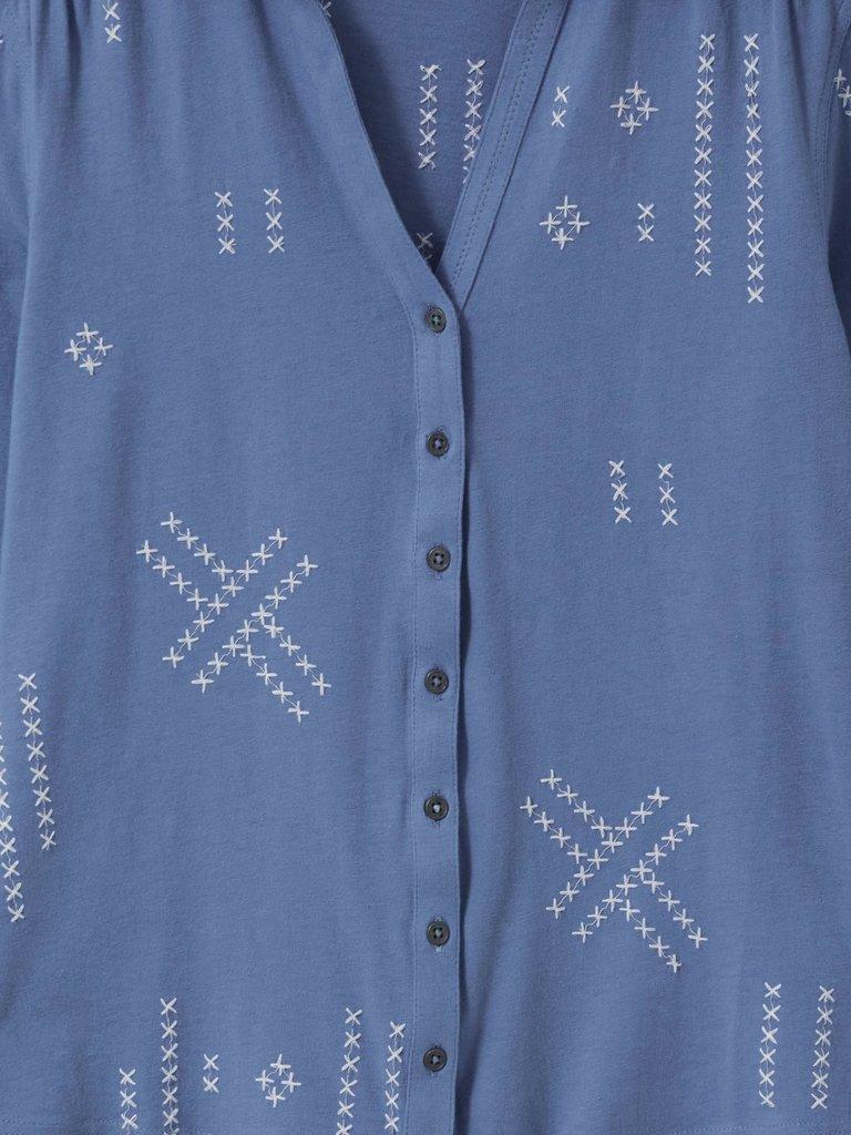 ANNIE EMBROIDERED JERSEY SHIRT in BLUE MLT - FLAT DETAIL