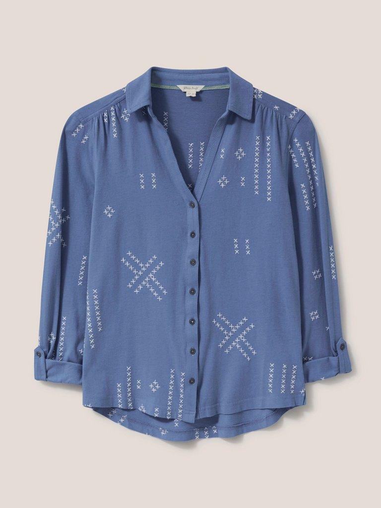 ANNIE EMBROIDERED JERSEY SHIRT in BLUE MLT - FLAT FRONT