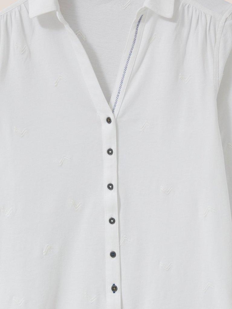 ANNIE EMBROIDERED JERSEY SHIRT in BRIL WHITE - FLAT DETAIL
