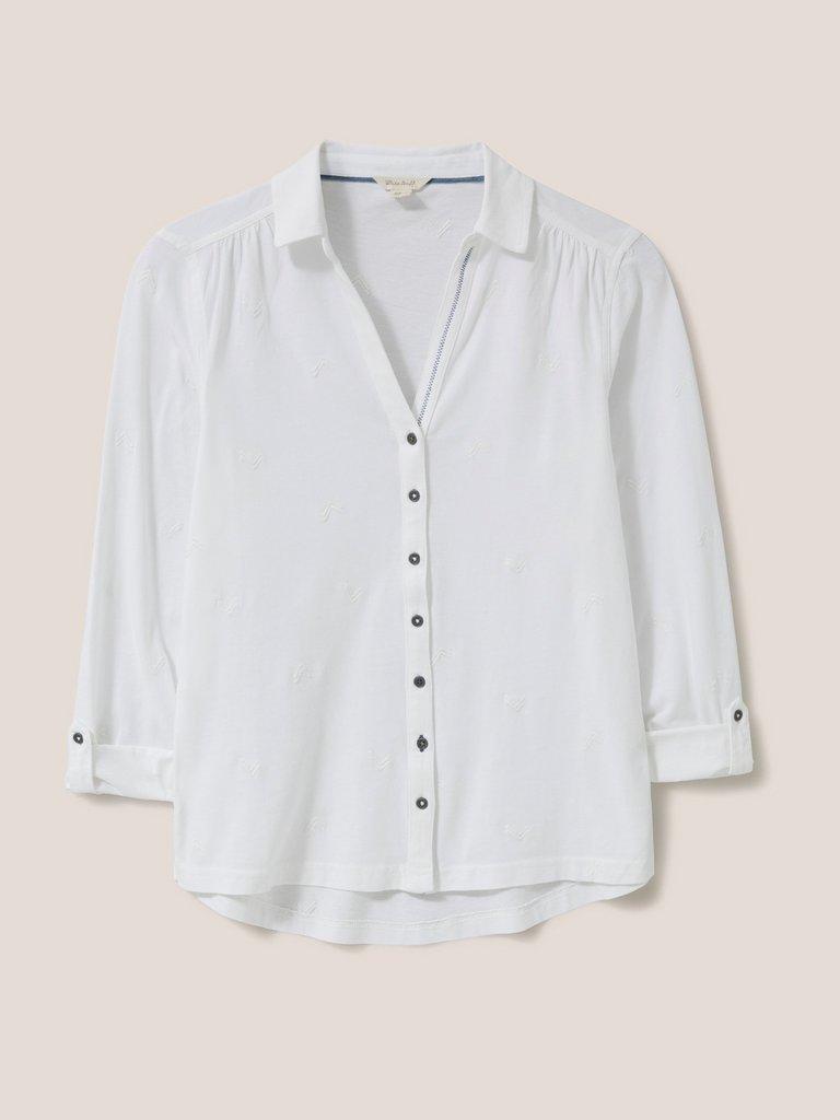 ANNIE EMBROIDERED JERSEY SHIRT in BRIL WHITE - FLAT FRONT