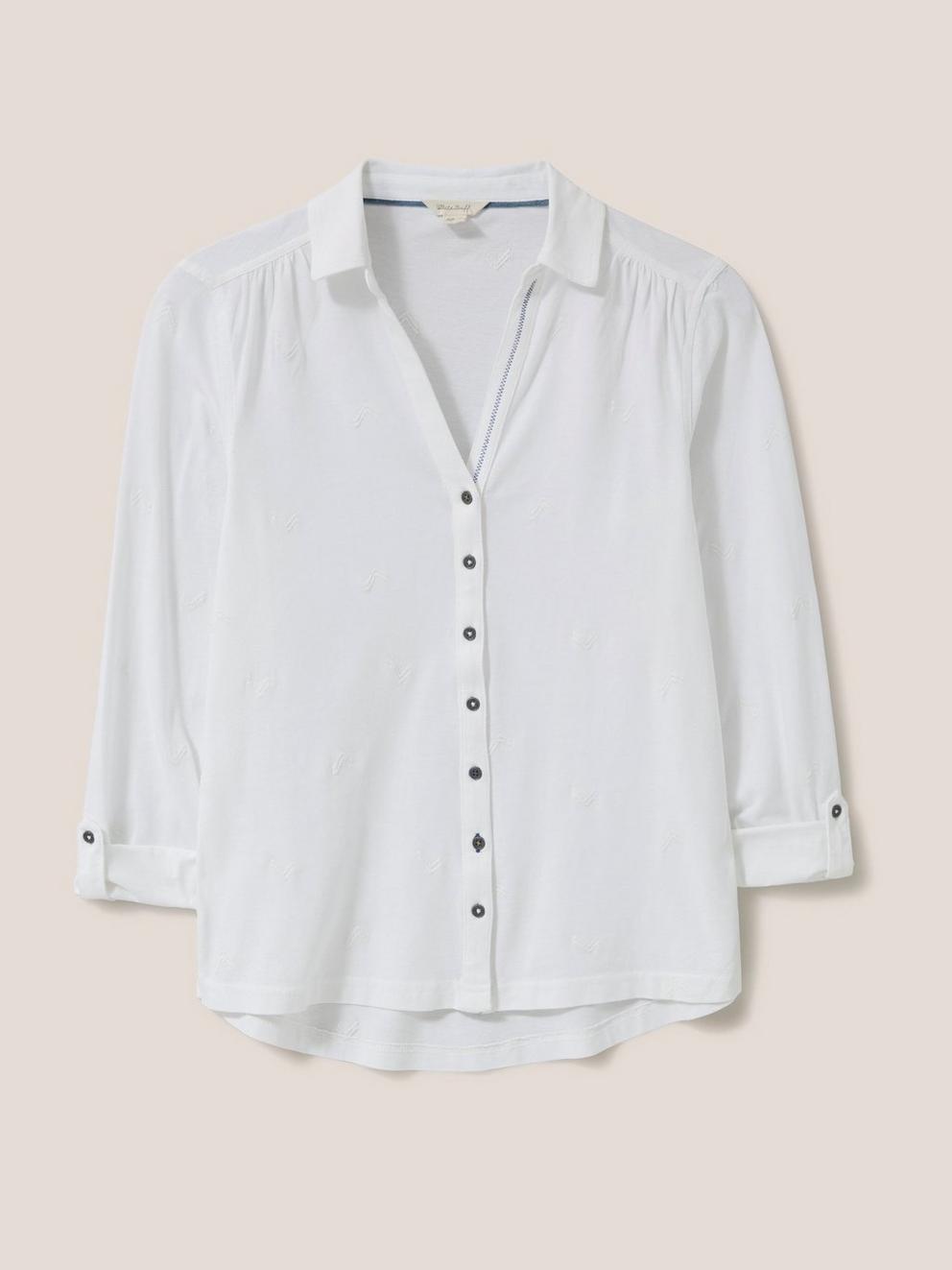 ANNIE EMBROIDERED JERSEY SHIRT in BRIL WHITE - FLAT FRONT