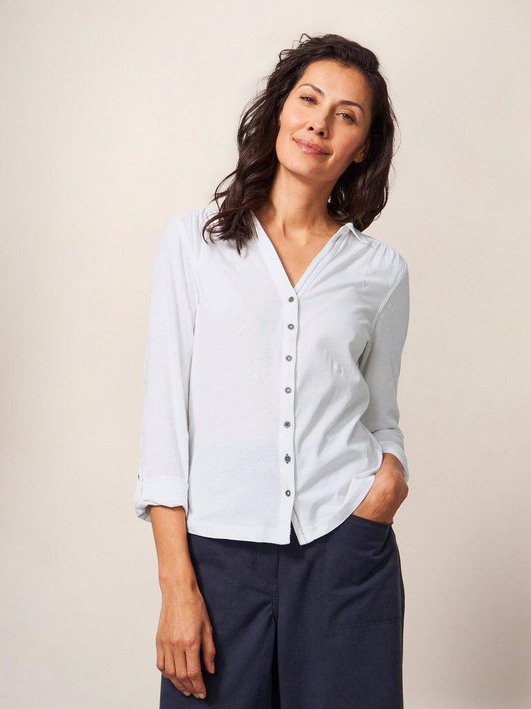 ANNIE EMBROIDERED JERSEY SHIRT in BRIL WHITE - LIFESTYLE