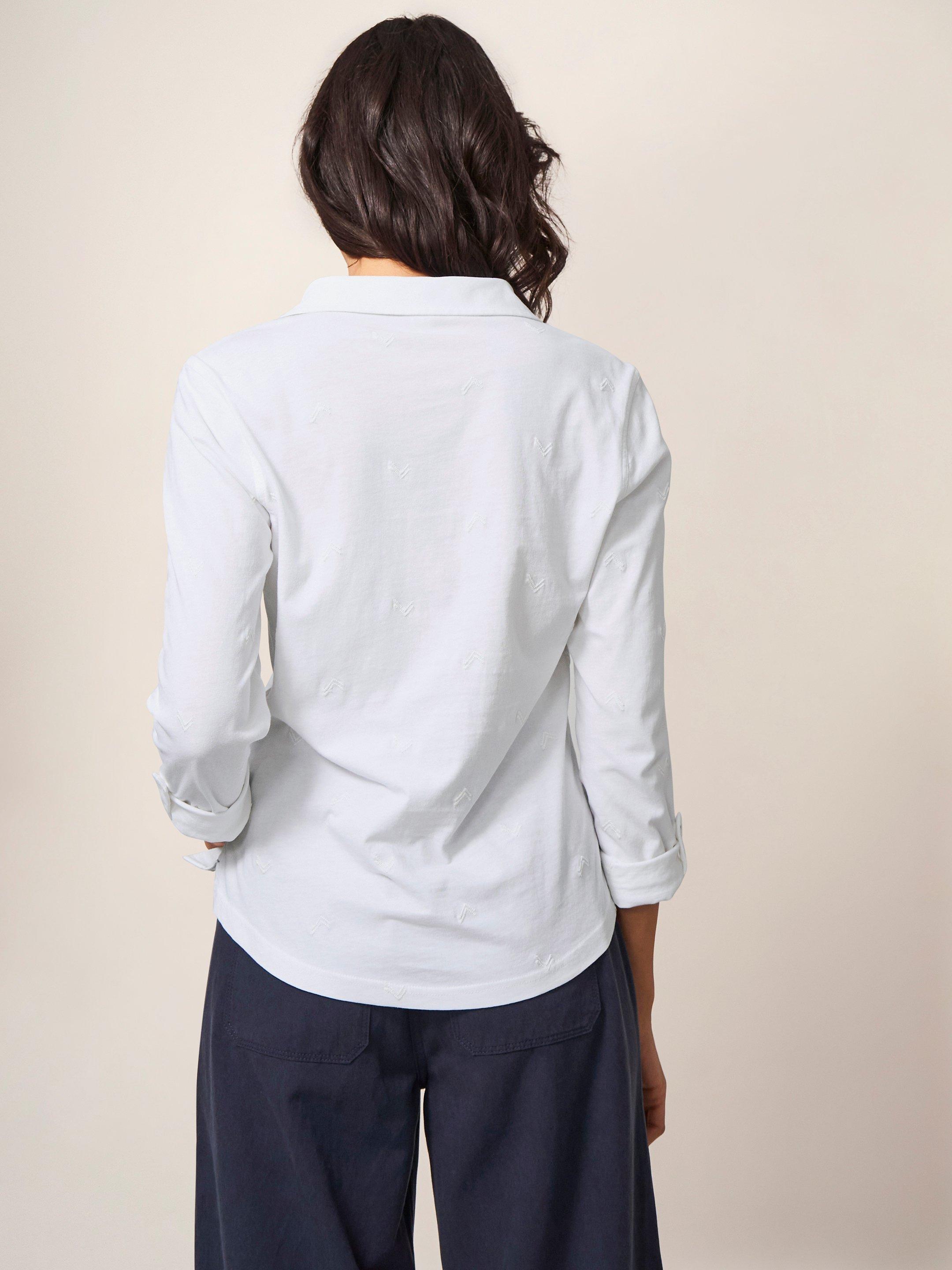 ANNIE EMBROIDERED JERSEY SHIRT in BRIL WHITE - MODEL BACK