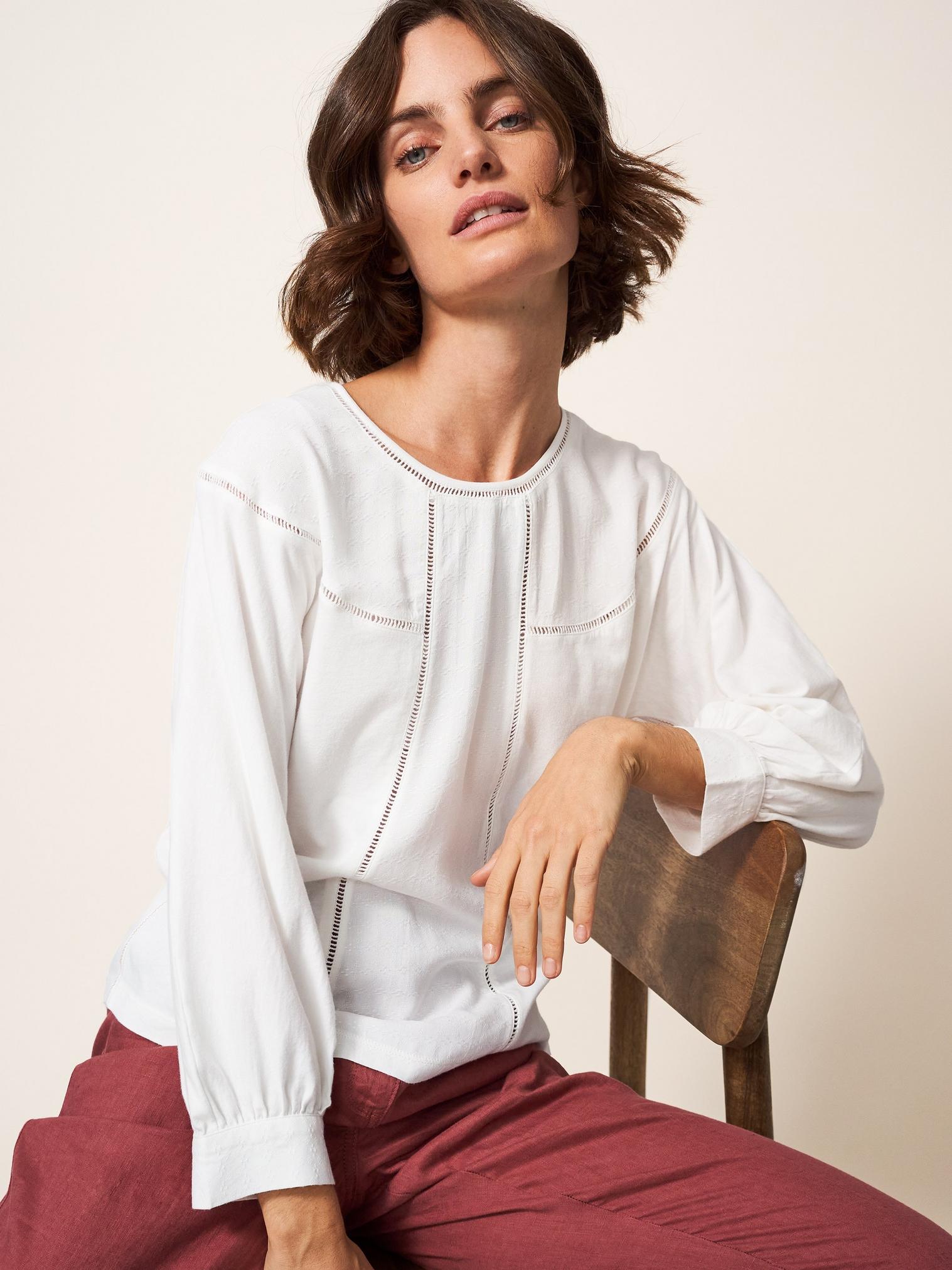MOLLIE JERSEY MIX TOP in BRIL WHITE - LIFESTYLE