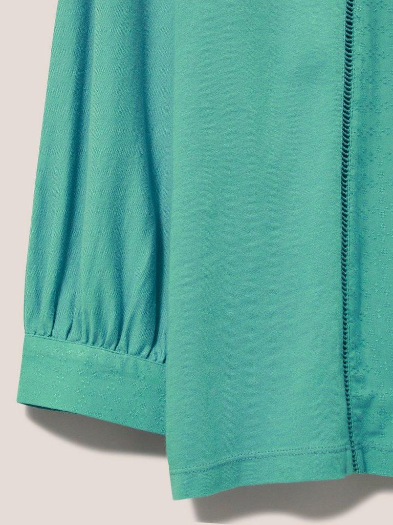 MOLLIE JERSEY MIX TOP in MID TEAL - FLAT DETAIL