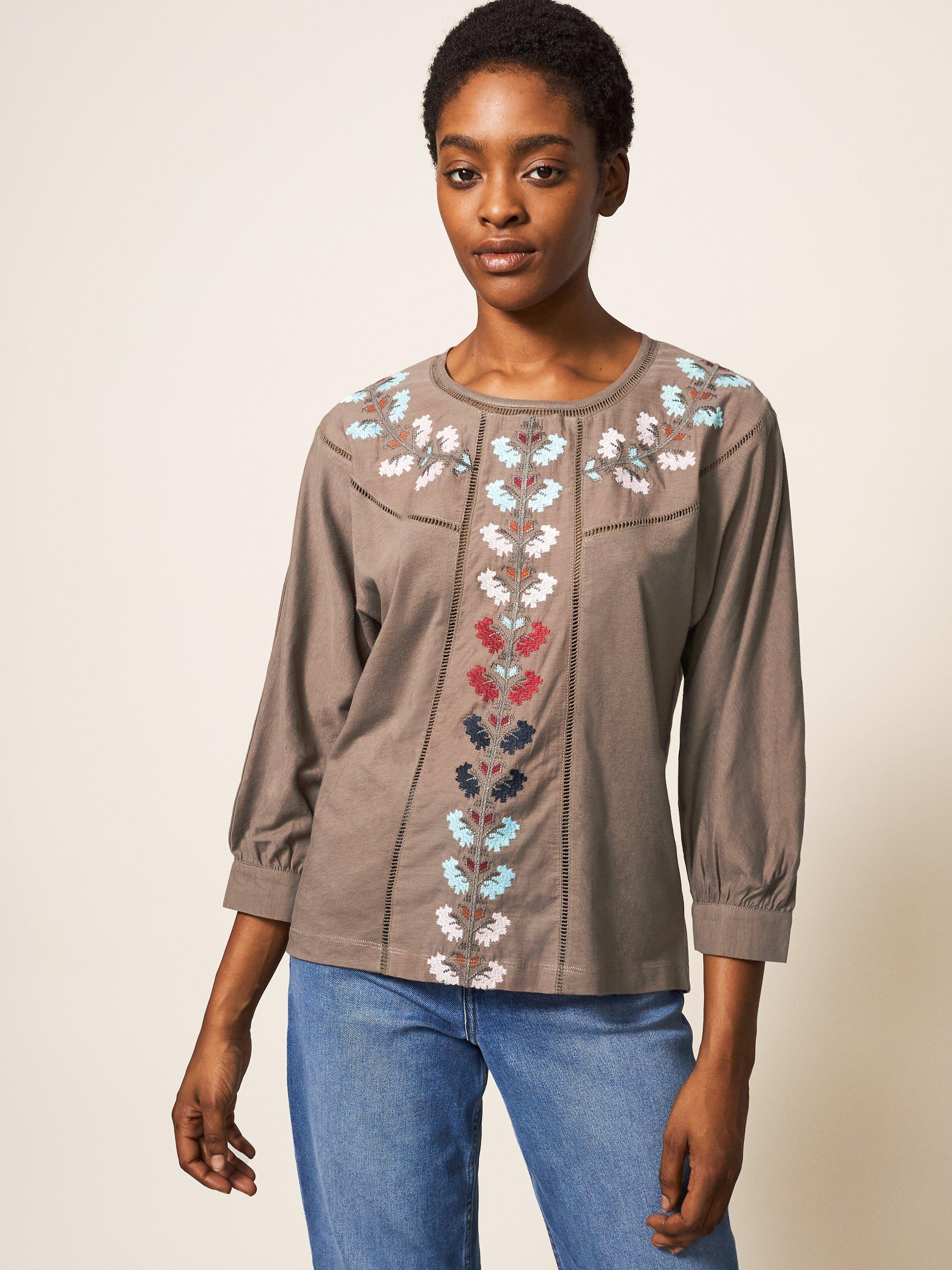 MOLLIE EMBROIDERED TOP in NAT MLT - LIFESTYLE