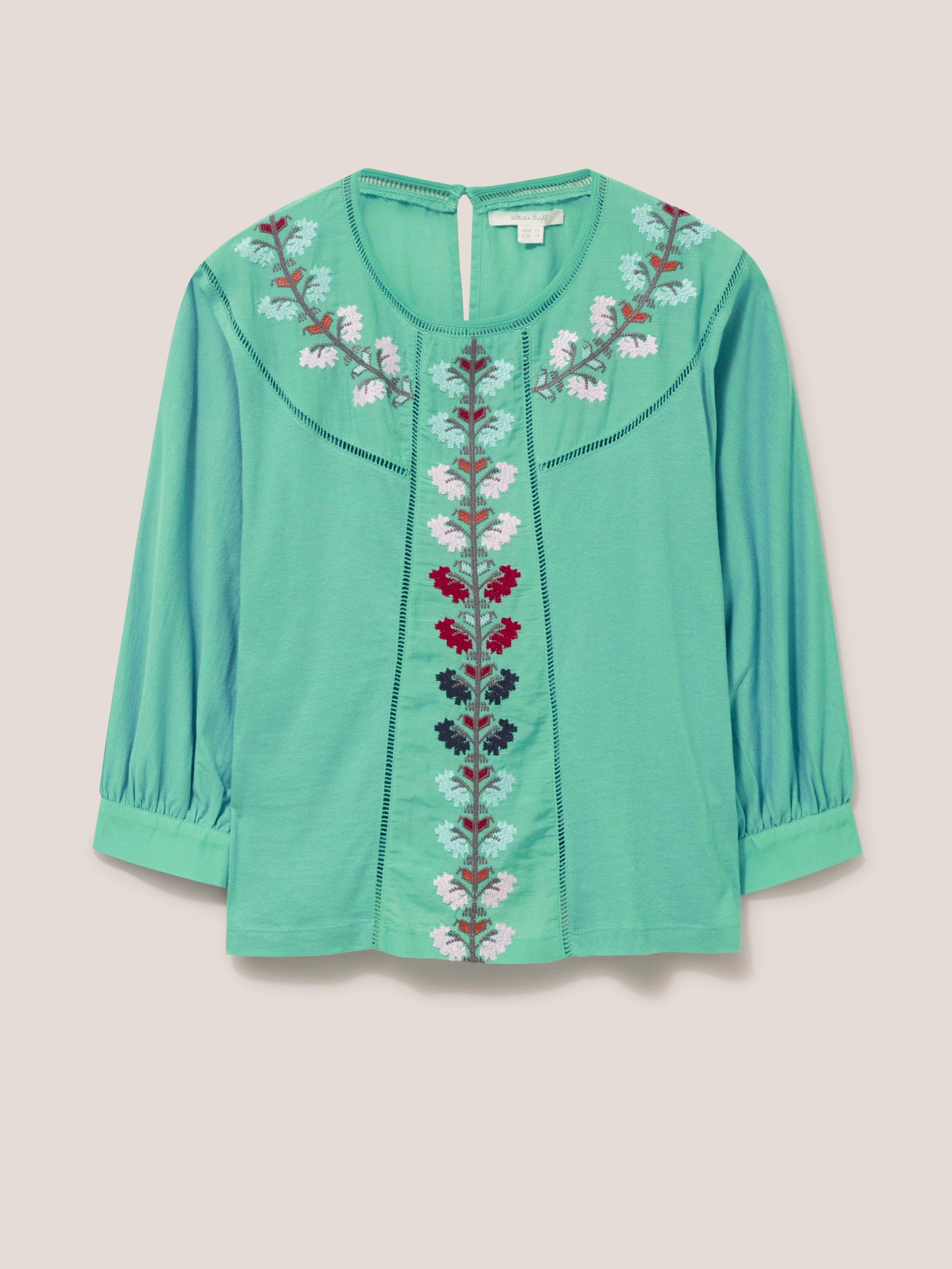 MOLLIE EMBROIDERED TOP in TEAL MLT - FLAT FRONT