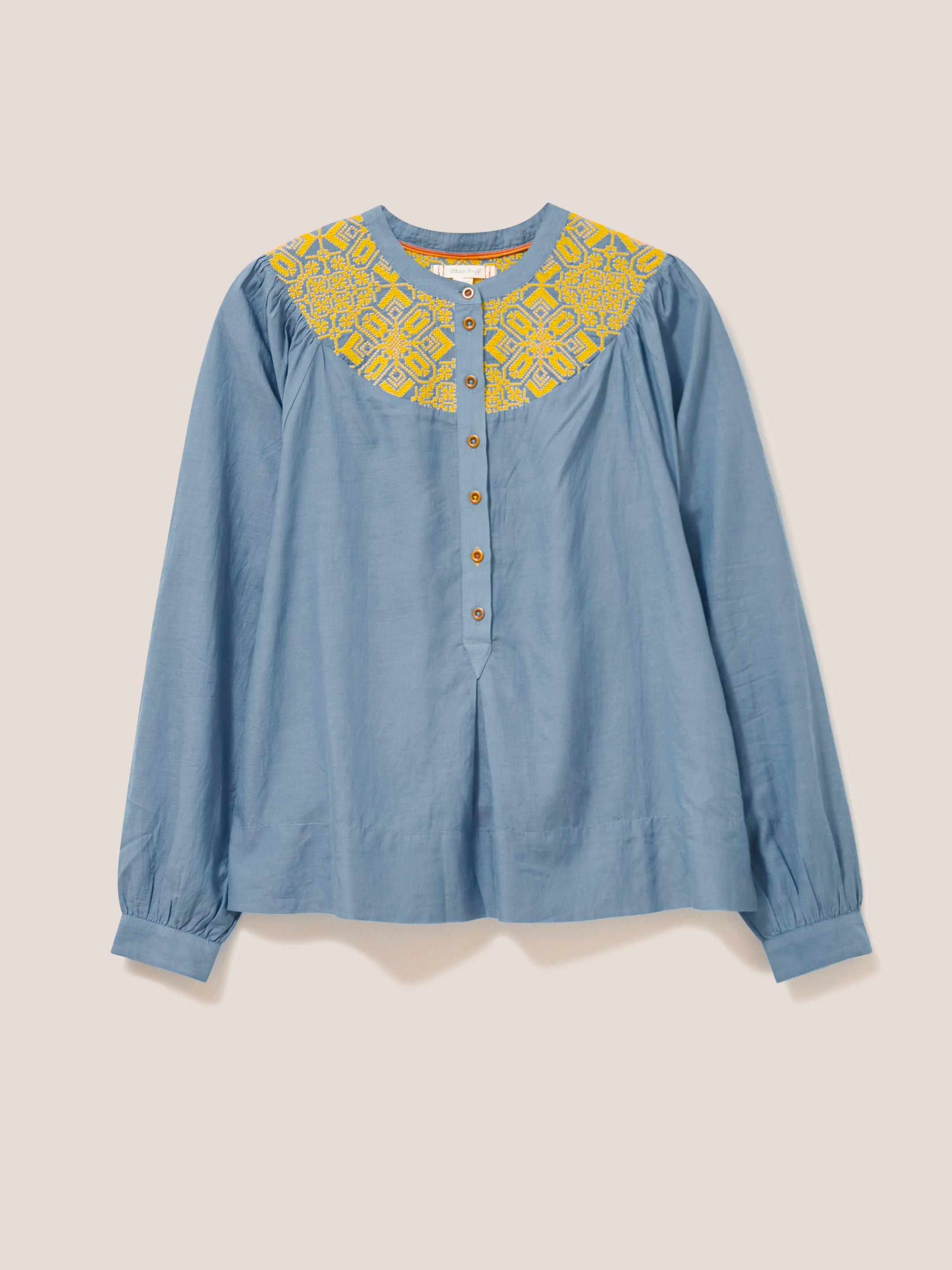 ROSE EMBROIDERED TOP in BLUE MLT - FLAT FRONT