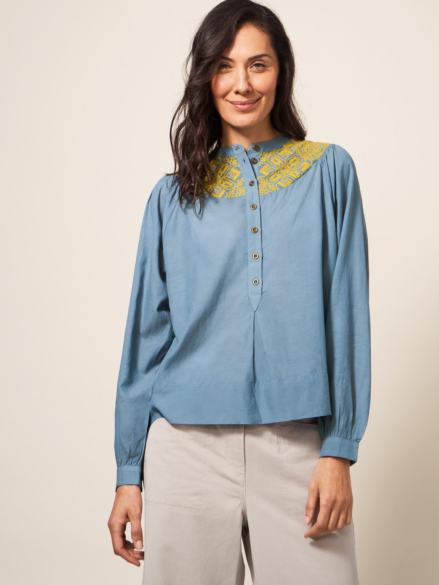 ROSE EMBROIDERED TOP in BLUE MLT - LIFESTYLE
