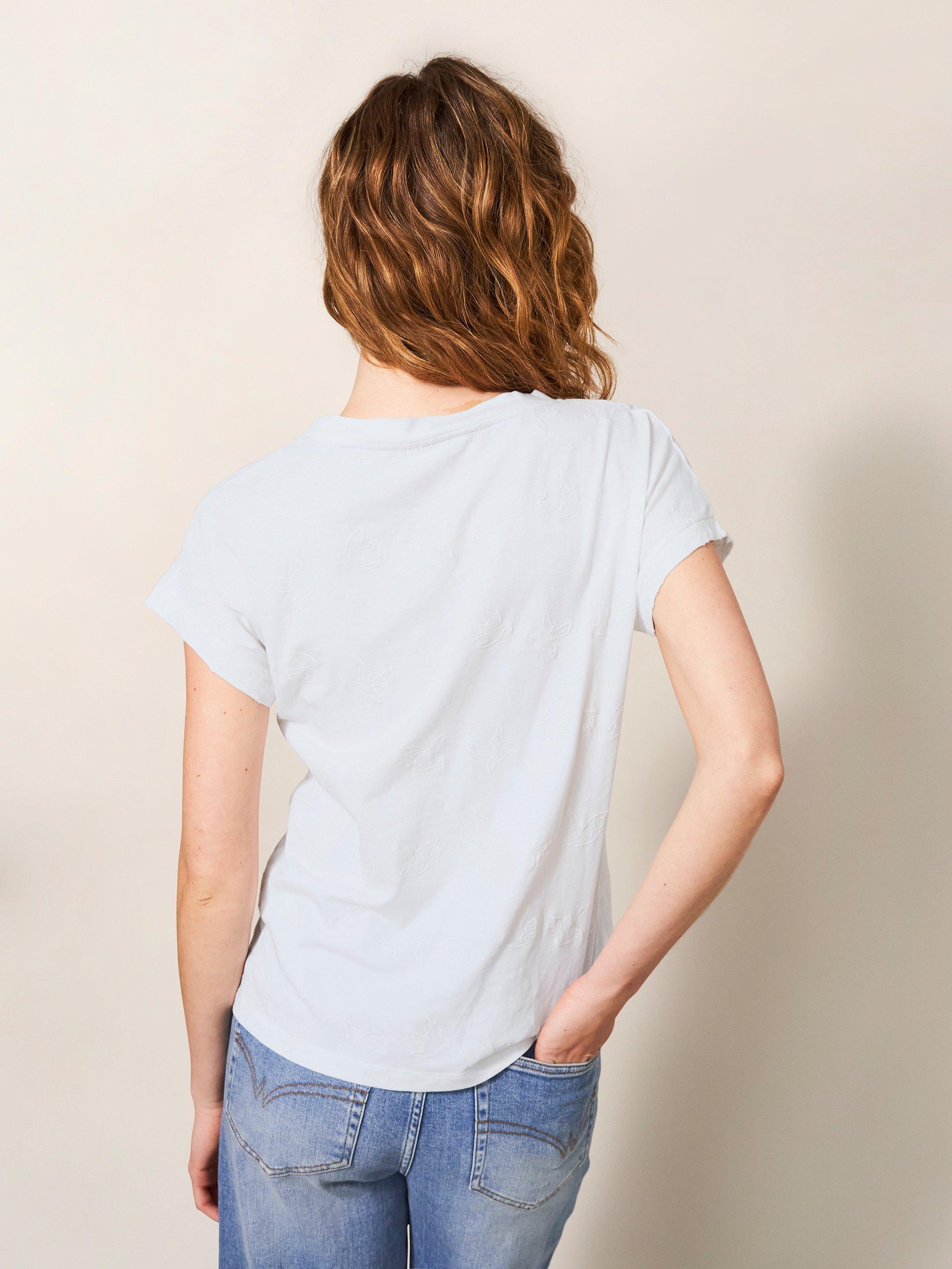 Nelly Embroidered Tee in NAT WHITE - MODEL BACK