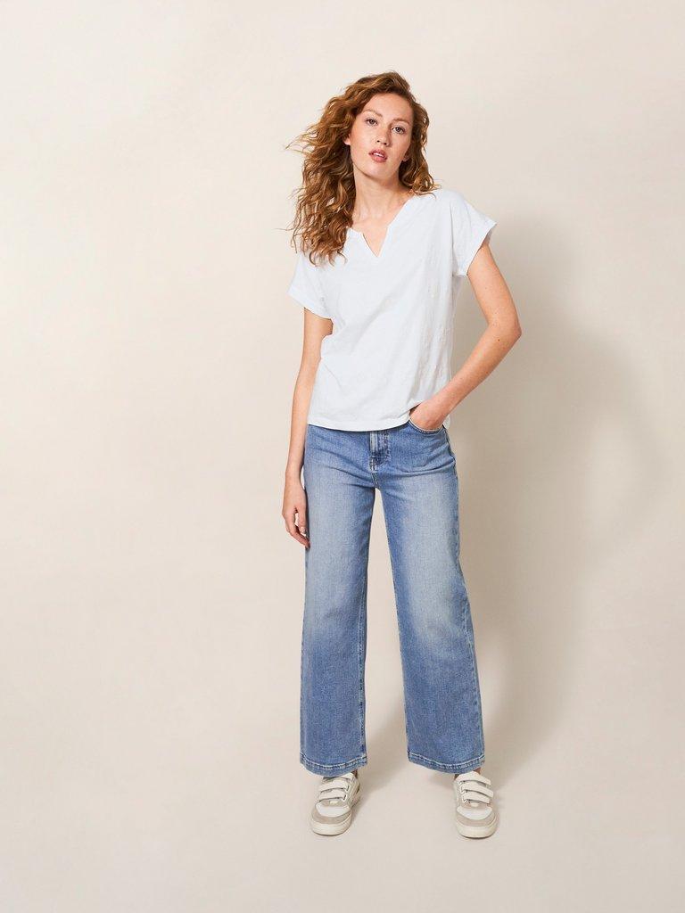 Nelly Embroidered Tee in NAT WHITE - MODEL FRONT