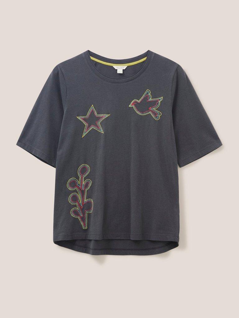 ANNABEL EMBROIDERED TEE in GREY MLT - FLAT FRONT