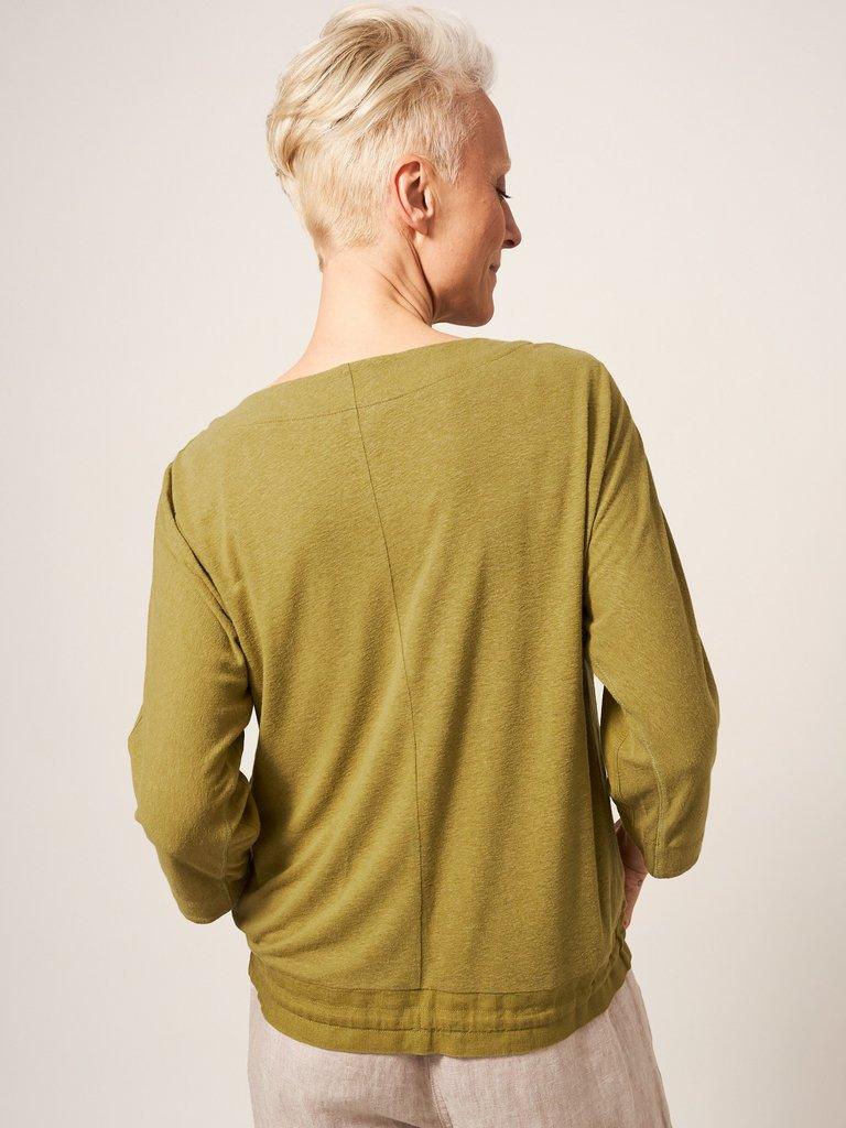 MADDIE MIX TOP in MID GREEN - MODEL BACK